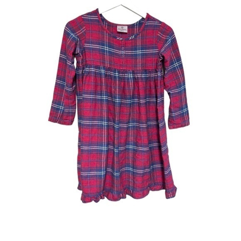 hanna andersson 130/8 flannel plaid long sleeve dress 1/4 snap front pullover‎